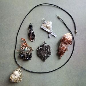 6 Handmade Pendants for Necklaces Wirewrapped